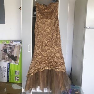 Gold strapless formal dress